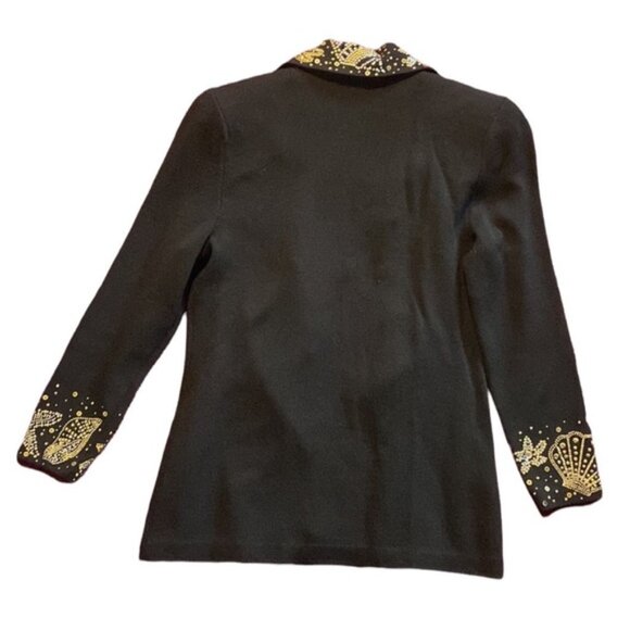 Vintage St. John knit Undersea Fantasia black pant suit blazer sequin 8 and pant - Picture 4 of 13